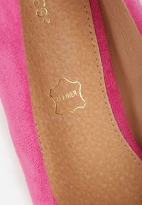 Renee - Fuksjowe Casualowe Czółenka na Słupku Vices z Wkładką ze Skóry Naturalnej Maidra. Okazja: na co dzień. Kolor: różowy. Materiał: skóra. Sezon: wiosna, lato. Obcas: na słupku. Styl: casual. Wysokość obcasa: średni #5