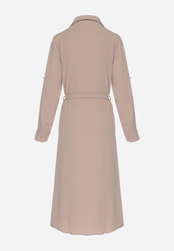 Born2be - Ciemnobeżowa Koszulowa Sukienka z Materiałowym Paskiem Vivinara. Okazja: na co dzień, na imprezę. Kolor: beżowy. Materiał: materiał. Typ sukienki: koszulowe. Styl: elegancki, casual