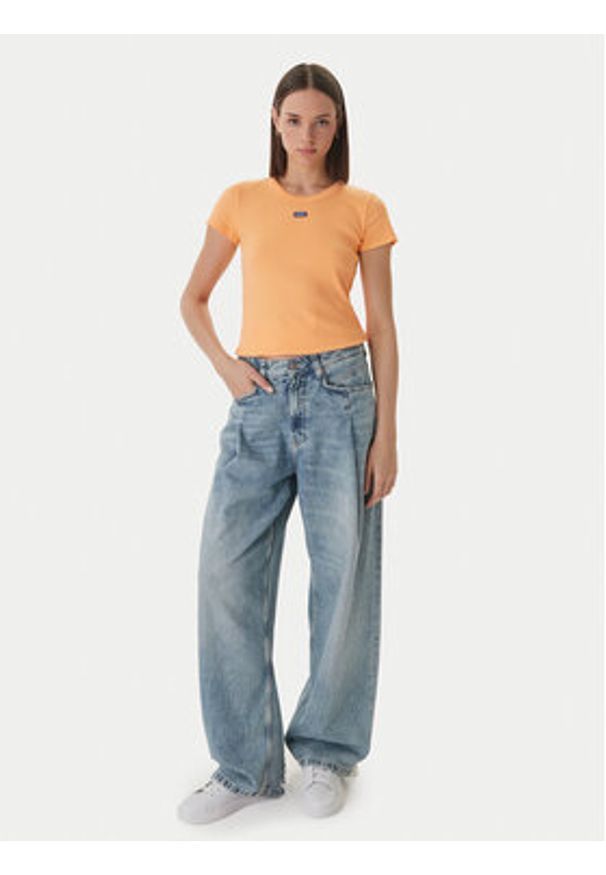 Hugo - HUGO T-Shirt Easy 50523924 Pomarańczowy Slim Fit. Kolor: pomarańczowy. Materiał: bawełna