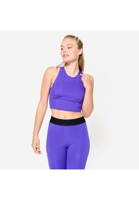 DOMYOS - Koszulka fitness damska Domyos crop top bez rękawów. Kolor: fioletowy. Materiał: poliamid, elastan, materiał. Długość rękawa: bez rękawów. Sport: fitness