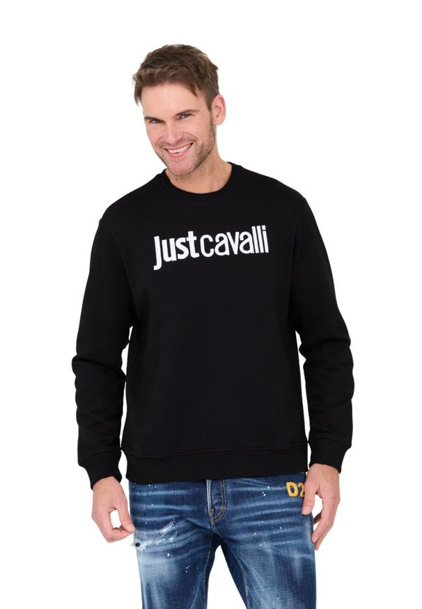 Just Cavalli - JUST CAVALLI Czarna bluza R Logo. Typ kołnierza: bez kaptura. Kolor: czarny