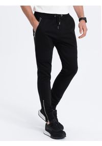 Ombre Clothing - Spodnie męskie dresowe typu jogger - czarne V3 OM-PASK-22FW-004 - XXL. Kolor: czarny. Materiał: dresówka. Styl: elegancki #2