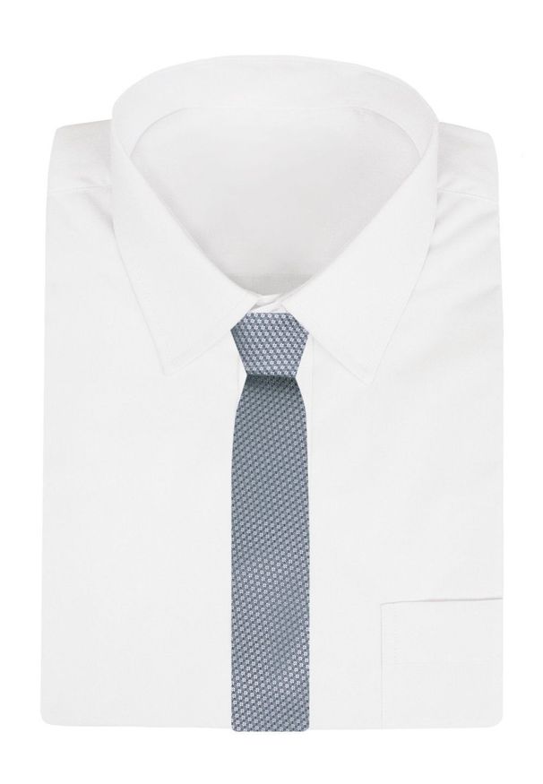 Męski Krawat - Chattier - Kolor Srebrny z Drobnym Wzorem. Kolor: srebrny. Materiał: tkanina. Styl: elegancki, klasyczny, wizytowy