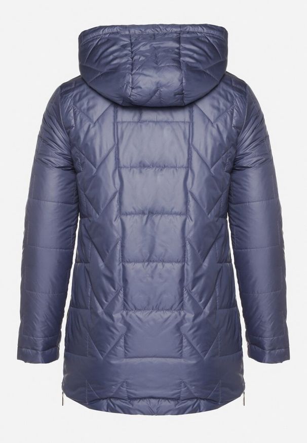 Born2be - Niebieska Pikowana Kurtka Ozdobiona Pikowaniem z Odpinanym Kapturem Falerosa. Okazja: na co dzień, na spacer. Kolor: niebieski. Materiał: jeans. Wzór: aplikacja. Styl: casual