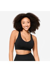 Stanik sportowy Decathlon. Kolor: czarny. Materiał: skóra. Sport: fitness, joga i pilates #1