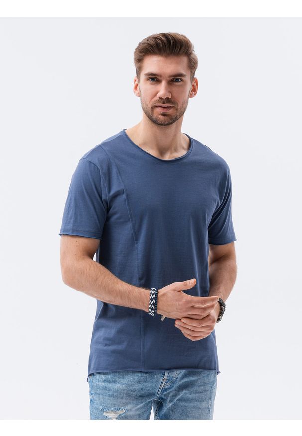 Ombre Clothing - T-shirt męski bawełniany S1378 - granatowy - XXL. Kolor: niebieski. Materiał: bawełna