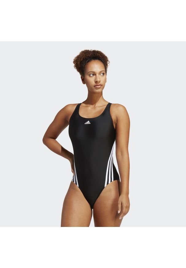 Adidas - adidas 3-Stripes Swimsuit. Kolor: biały, czarny, wielokolorowy. Materiał: materiał