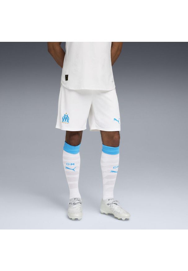 Puma - Męskie szorty Olympique Marsylia 25/26 PUMA White Bleu Azur Blue. Kolor: niebieski, wielokolorowy, biały. Materiał: tkanina. Sport: piłka nożna
