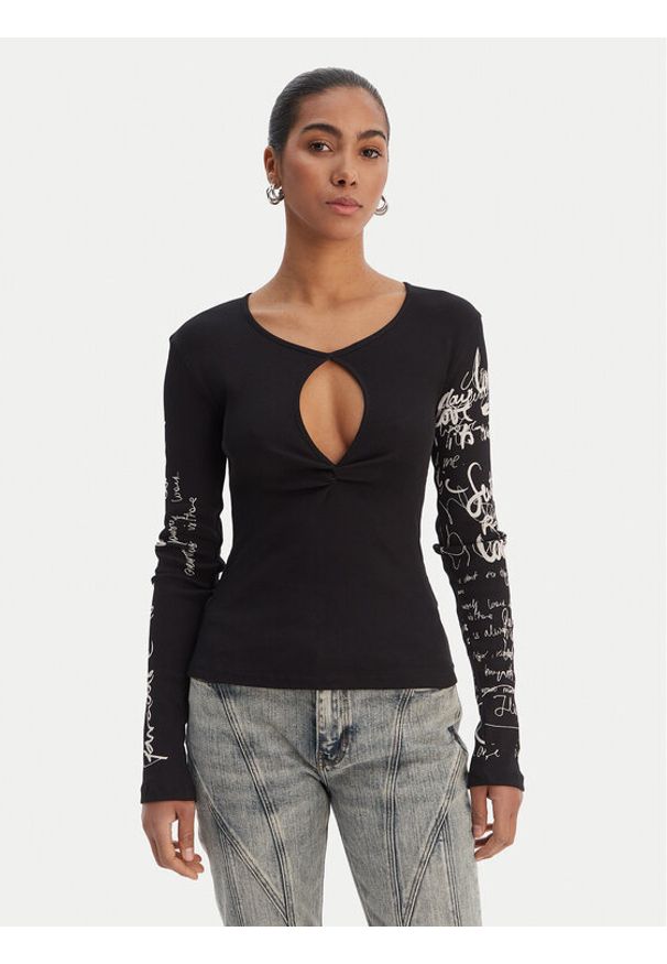 Desigual Bluzka 26SWTK18 Czarny Slim Fit. Kolor: czarny. Materiał: bawełna