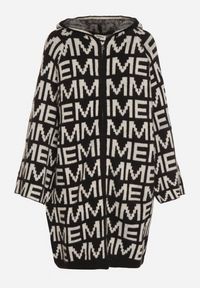 Born2be - Czarno-Biały Rozpinany Kardigan z Kapturem z Motywem Liter Belletusa. Okazja: na co dzień. Typ kołnierza: kaptur. Kolor: czarny. Materiał: jeans. Styl: casual #2