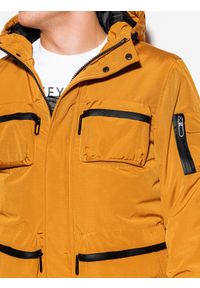 Ombre Clothing - Kurtka męska zimowa C450 - musztardowa - XL. Kolor: żółty. Materiał: poliester. Wzór: aplikacja. Sezon: zima #8