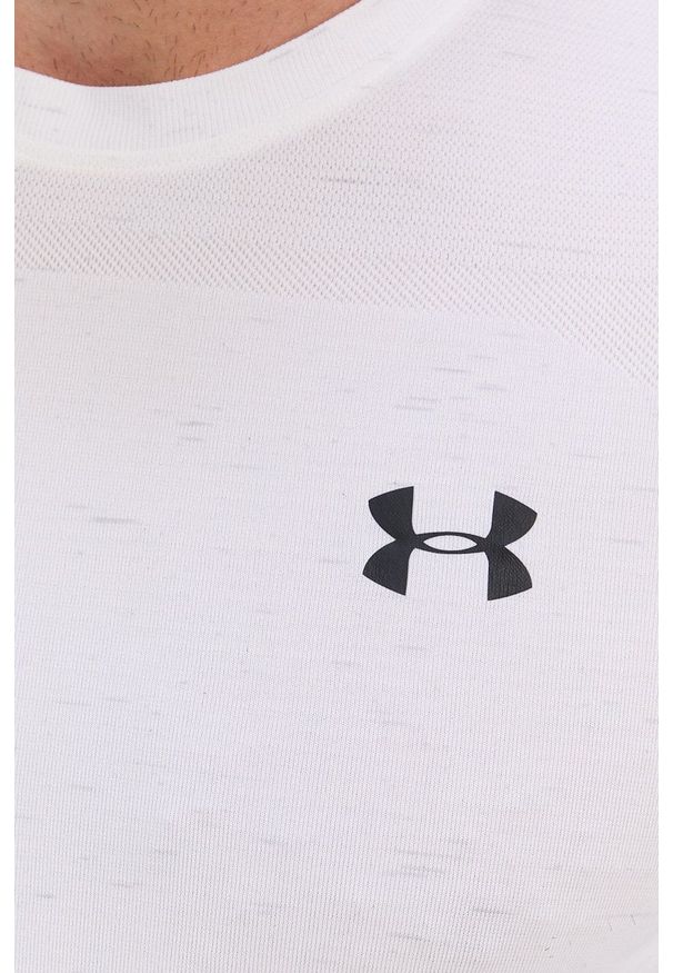 Under Armour - T-shirt. Kolor: biały. Materiał: dzianina. Wzór: nadruk