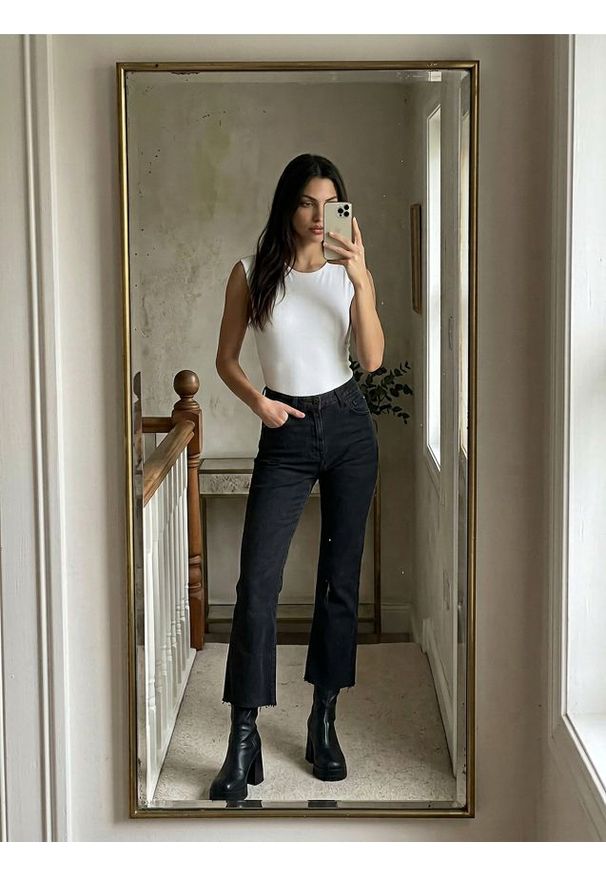 Sinsay - Jeansy kick flare - czarny. Kolor: czarny