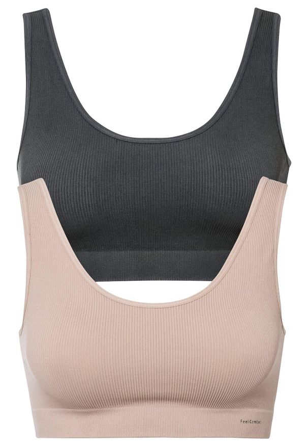 bonprix - Biustonosz bezszwowy bustier Feel Comfort w prążek (2 szt.). Kolor: szary. Wzór: prążki
