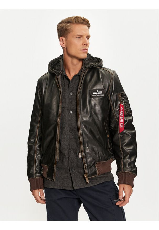 Alpha Industries Kurtka skórzana 193129 Brązowy Regular Fit. Kolor: brązowy. Materiał: skóra