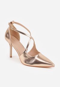 Born2be - Szampańskie Eleganckie Szpilki VICES ze Skrzyżowanymi Paseczkami Nemaia. Okazja: na spotkanie biznesowe, na wesele, na ślub cywilny. Zapięcie: pasek. Kolor: złoty. Materiał: satyna. Obcas: na szpilce. Styl: elegancki #6
