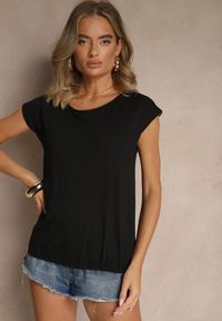 Renee - Czarny Basicowy T-shirt z Bawełny Ralotea. Okazja: na co dzień. Kolor: czarny. Materiał: bawełna. Styl: klasyczny, casual