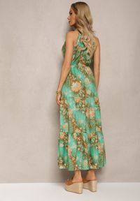Renee - Zielona Sukienka w Stylu Boho z Gumką w Talii i Ozdobnym Wiązaniem Piofara. Kolor: zielony. Materiał: tkanina. Sezon: lato. Styl: boho #3