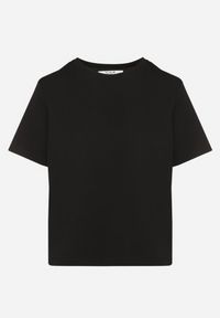 Born2be - Czarny Bawełniany T-shirt z Grubszej Bawełny Tiariane. Okazja: na co dzień, na spotkanie biznesowe, do pracy. Kolor: czarny. Materiał: bawełna. Styl: biznesowy, klasyczny, elegancki, casual
