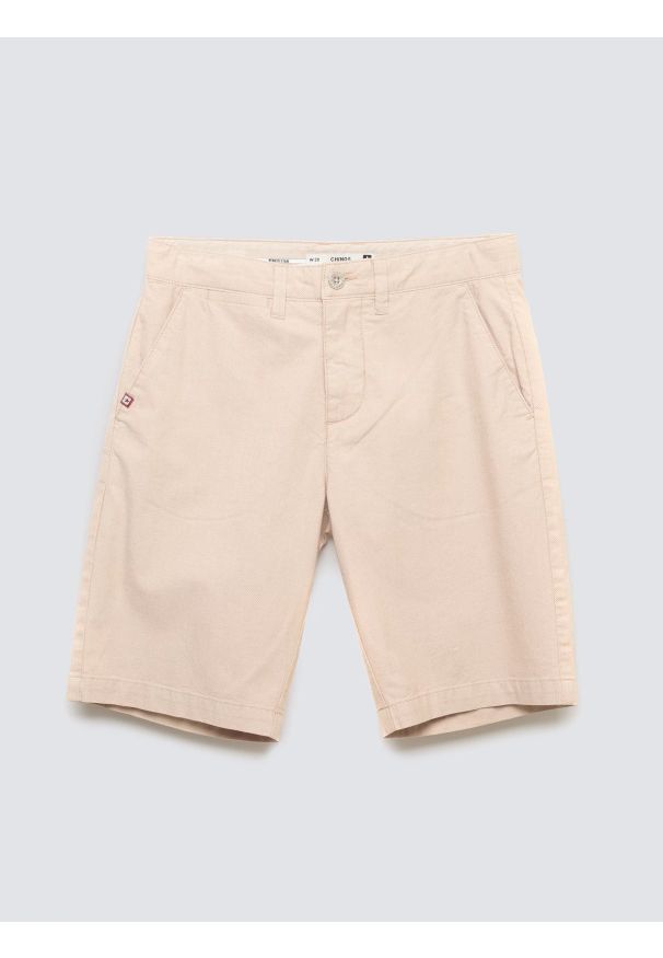Big-Star - Szorty męskie chinosy jasnobeżowe Rossino 800. Okazja: na co dzień. Kolor: beżowy. Materiał: bawełna, elastan, tkanina. Sezon: lato. Styl: casual, klasyczny, elegancki