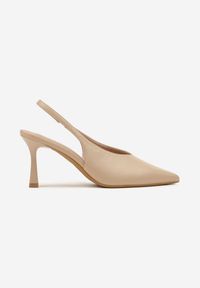 Renee - Ciemnobeżowe Sandały Vices na Szpilce Slingback Ozdobione Nitami Kolliva. Okazja: na co dzień, na spotkanie biznesowe. Kolor: beżowy. Wzór: aplikacja. Obcas: na szpilce. Styl: biznesowy, klasyczny, elegancki, casual #3