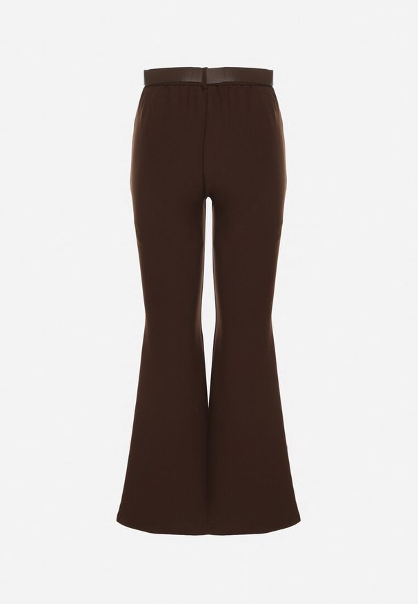 Born2be - Brązowe Spodnie Dzwony z Bawełny i Wiskozy z Kowbojskim Paskiem Tushella. Kolor: brązowy. Materiał: bawełna, wiskoza. Styl: klasyczny, elegancki