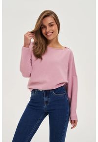MOODO - Gładka bluza różowa. Kolor: różowy. Materiał: wiskoza, poliester, elastan. Wzór: gładki