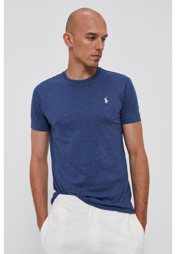 Polo Ralph Lauren T-shirt 710680785007 męski gładki. Okazja: na co dzień. Typ kołnierza: polo. Kolor: niebieski. Materiał: dzianina. Wzór: gładki. Styl: casual