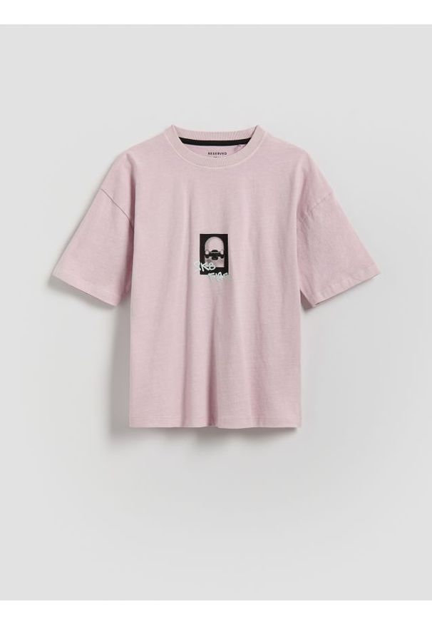 Reserved - T-shirt z nadrukiem - różowy. Kolor: różowy. Materiał: bawełna, dzianina. Wzór: nadruk