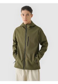 4f - Kurtka softshell wiatroodporna membrana 8000 męska - khaki. Typ kołnierza: kaptur. Kolor: oliwkowy, brązowy, wielokolorowy. Materiał: softshell. Technologia: Windstopper. Sport: wspinaczka #1