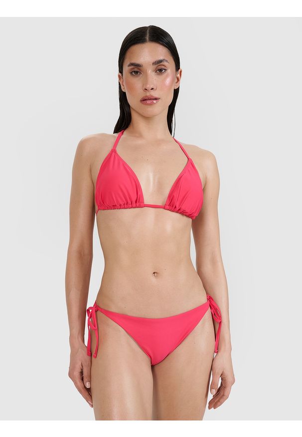 4f - Góra od bikini damska - różowa. Kolor: różowy. Materiał: syntetyk, elastan, materiał