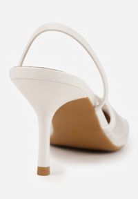 Renee - Białe Szpilki VICES Slingback z Noskami w Szpic Ozdobionymi Haftem i Koralikami Laraidina. Zapięcie: pasek. Kolor: biały. Materiał: satyna. Wzór: haft, aplikacja. Obcas: na szpilce #4