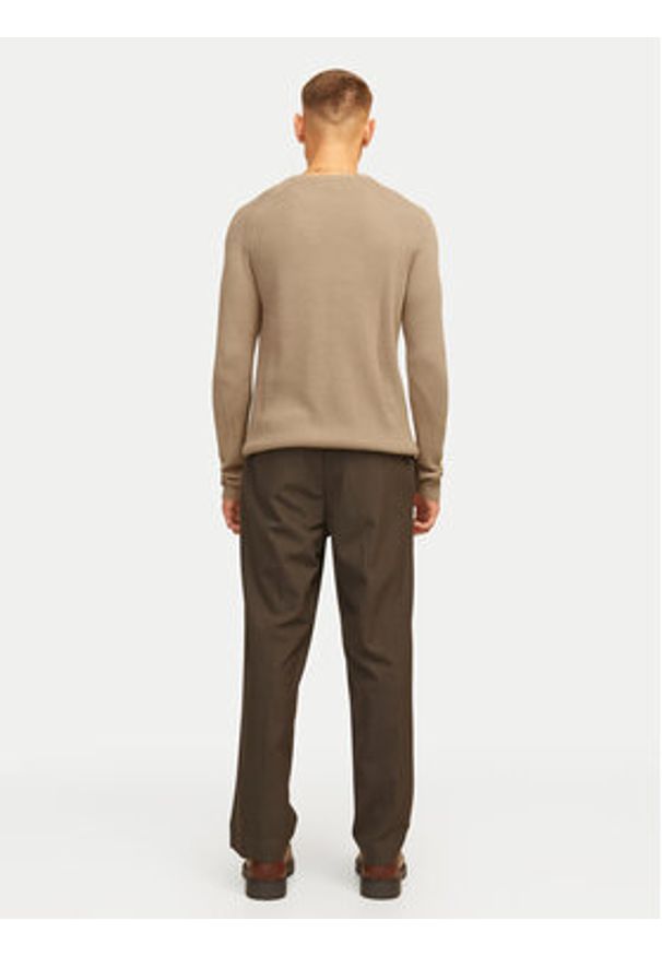 Jack & Jones - Jack&Jones Sweter Pannel 12258471 Beżowy Regular Fit. Kolor: beżowy. Materiał: bawełna