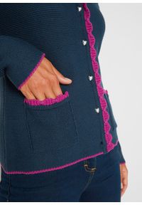 Sweter rozpinany w ludowym stylu bonprix ciemnoniebieski. Kolor: niebieski #4