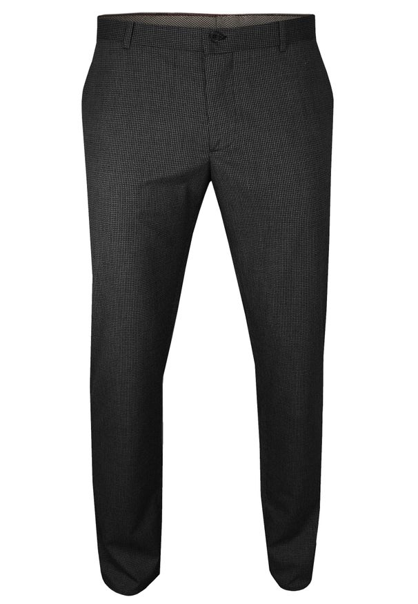 Rigon - Czarne Eleganckie Casualowe Spodnie Męskie -RIGON- Zwężane, Chinosy, w Drobną Pepitkę, Cienkie. Okazja: na co dzień. Kolor: czarny. Materiał: lycra, bawełna, poliester. Styl: casual, elegancki