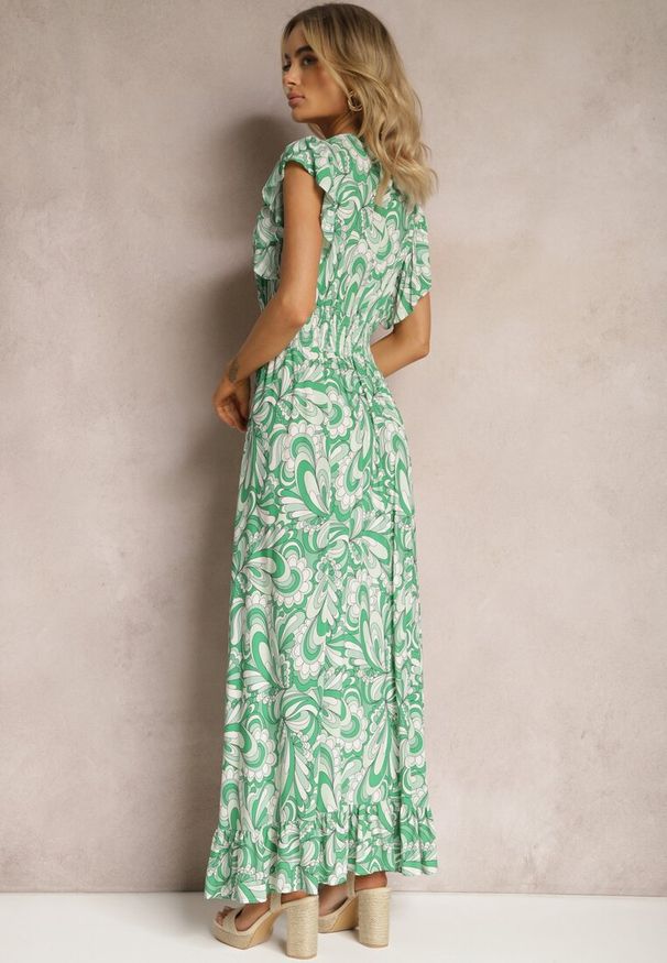 Renee - Zielona Sukienka Boho z Gumką w Pasie i Asymetrycznym Dołem z Wiskozy Anorissa. Kolor: zielony. Materiał: wiskoza. Typ sukienki: asymetryczne. Styl: boho