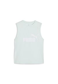 Puma - Damska wąska koszulka bez rękawów z logo No. 1 ESS PUMA Peaceful Blue. Kolor: niebieski. Materiał: guma. Długość rękawa: bez rękawów. Wzór: nadruk. Sport: bieganie