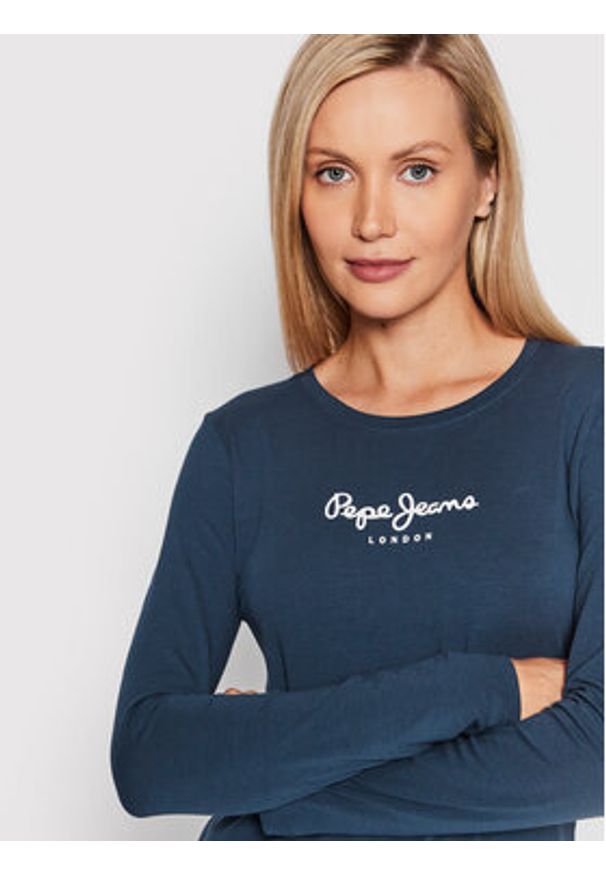 Pepe Jeans Bluzka New Virginia PL505203 Granatowy Slim Fit. Kolor: niebieski. Materiał: bawełna