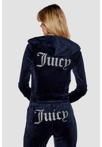 Juicy Couture - JUICY COUTURE Granatowa bluza damska welurowa Madison z cyrkoniami, Rozmiar M. Typ kołnierza: kaptur. Kolor: niebieski. Materiał: welur. Wzór: aplikacja. Styl: elegancki #6