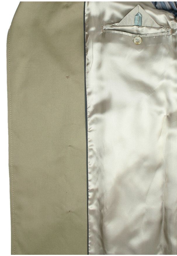Płaszcz Trencz, Beżowo-Oliwkowy Elegancki, Dwurzędowy, na Guziki, Wiosenno-Jesienny -JaniMen. Kolor: wielokolorowy, beżowy, brązowy. Materiał: tkanina, poliester. Sezon: wiosna, jesień. Styl: elegancki