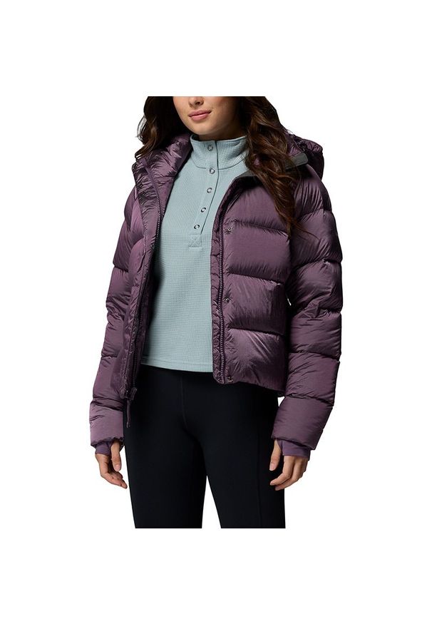 columbia - Kurtka damska Columbia Amaze Puff 2133714609 - fioletowa. Kolor: fioletowy. Materiał: puch, materiał, włókno, elastan, nylon. Wzór: paski. Sezon: zima