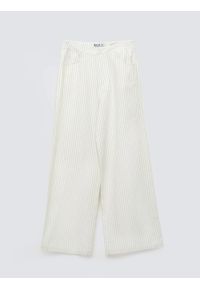 Big-Star - Spodnie damskie lniane z szeroką nogawką w prążek kremowe Kinnisi 102. Stan: podwyższony. Kolor: kremowy. Materiał: len. Wzór: prążki. Styl: wizytowy #6