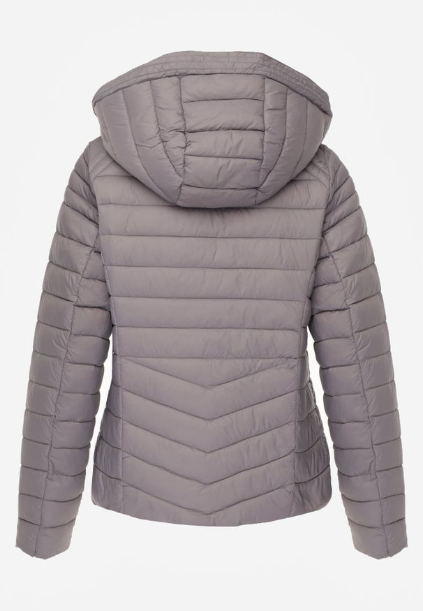 Born2be - Szara Klasyczna Kurtka Przejściowa z Pikowaniem i Odpinanym Kapturem Pretiella. Okazja: na co dzień, na spacer. Kolor: szary. Materiał: jeans, nylon. Styl: klasyczny