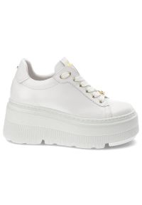 Białe Sneakersy Karino Stylowe Obuwie Damskie Na Platformie. Okazja: na co dzień. Kolor: biały. Materiał: skóra. Obcas: na platformie #4