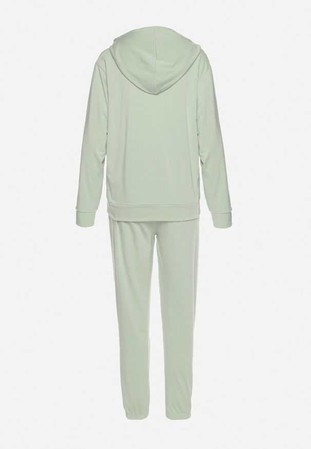 Born2be - Jasnozielony Komplet Dresowy Bluza Kangurka z Kapturem i Spodnie Joggery Triasa. Kolor: zielony. Materiał: dresówka