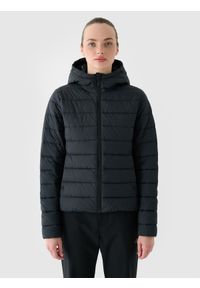 4f - 4F Kurtka puchowa z wypełnieniem z recyklingu damska - czarna S. Okazja: na co dzień. Typ kołnierza: kaptur. Kolor: czarny. Materiał: puch. Długość: długie. Styl: klasyczny, casual, sportowy #1