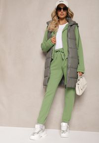 Renee - Zielony Komplet Dresowy z Domieszką Bawełny Pikowana Bluza z Kapturem i Joggery Evathira. Kolor: zielony. Materiał: bawełna, dresówka. Sport: turystyka piesza #3