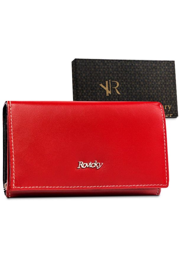 ROVICKY - Portfel damski skórzany RFID czerwony Rovicky R-RD-21-GCL. Kolor: czerwony. Materiał: skóra