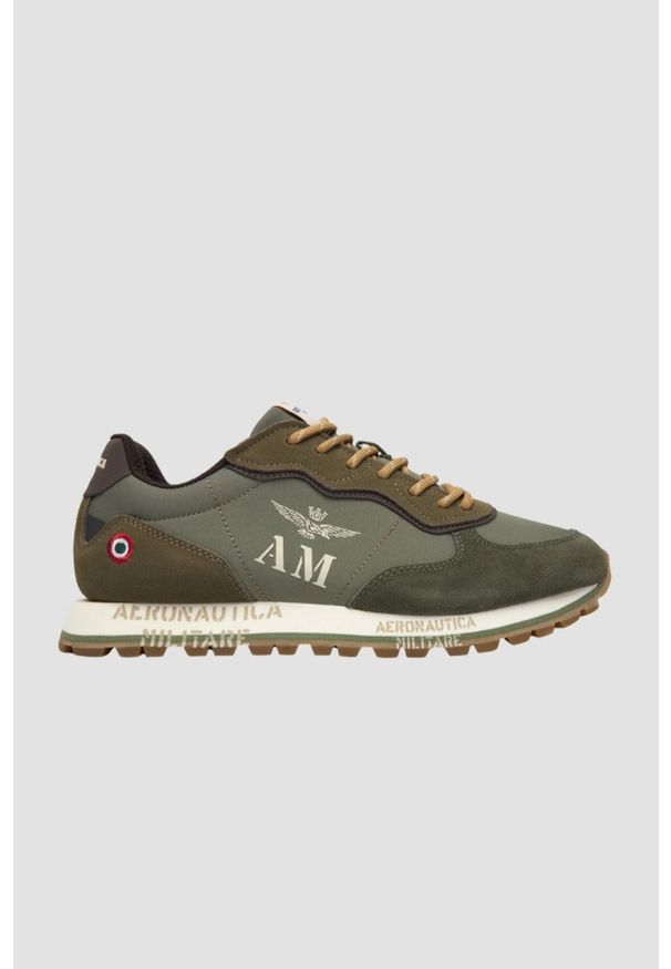 Aeronautica Militare - AERONAUTICA MILITARE Jasnozielone sneakersy męskie ze skórą zamszową, Rozmiar 45. Okazja: na co dzień. Kolor: zielony. Materiał: zamsz, skóra