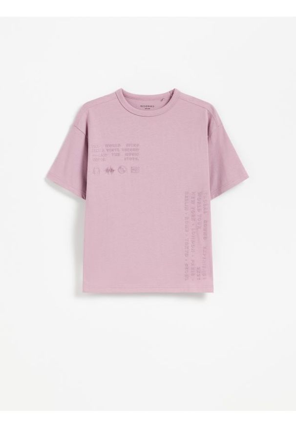 Reserved - Bawełniany t-shirt z aplikacją - jasnofioletowy. Kolor: fioletowy. Materiał: bawełna. Wzór: aplikacja